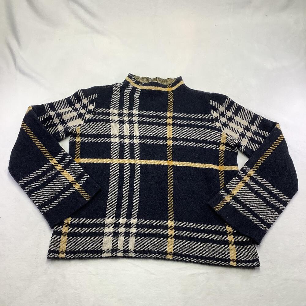Ann Taylor Sweater Womens Medium Blue Plaid Mock Neck Long Sleeve Pullover Knit